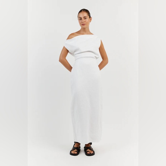 DISSH NWT US 8 Cass White Linen Asymmetrical Midi Dress - Picture 8 of 14